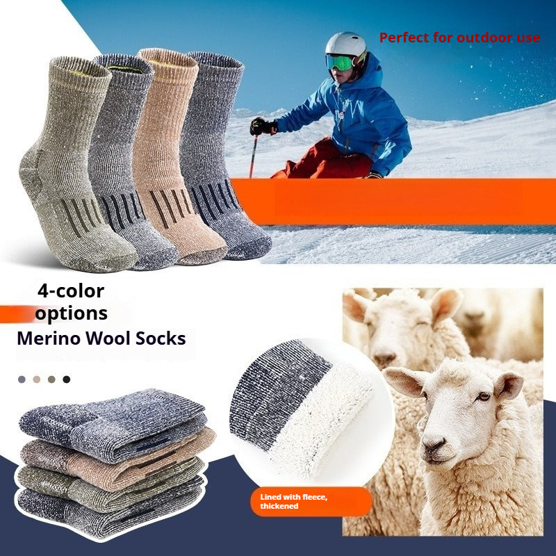 Merino Wool Full Terry Men's Socks Thick Needle 108 Needle Anti-silk Braided Long Elastic Band Mid-leg Men's Socks