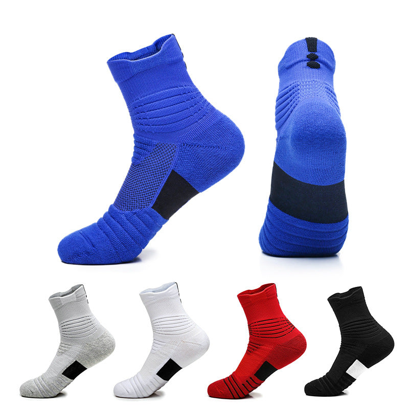 Men's Towel Bottom Non-slip Sports Boat Socks Terry Outdoor Medium and Short Tube Elite Socks Quick-drying Running Socks