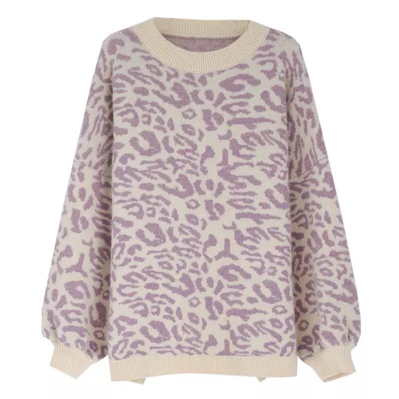 Autumn and Winter New Leopard Print Sweater Women's Korean Version Loose Lazy Wind Pullover Internet Celebrity Small Fresh Knitted Sweater Tide