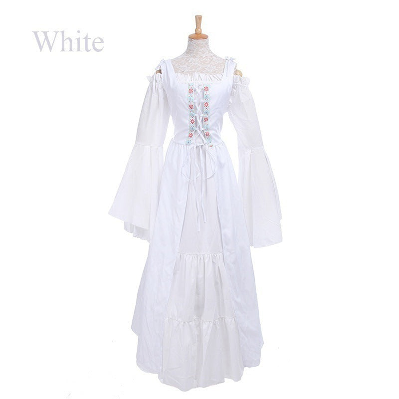 Square Collar Tied Waist Medieval Renaissance Vintage Dress