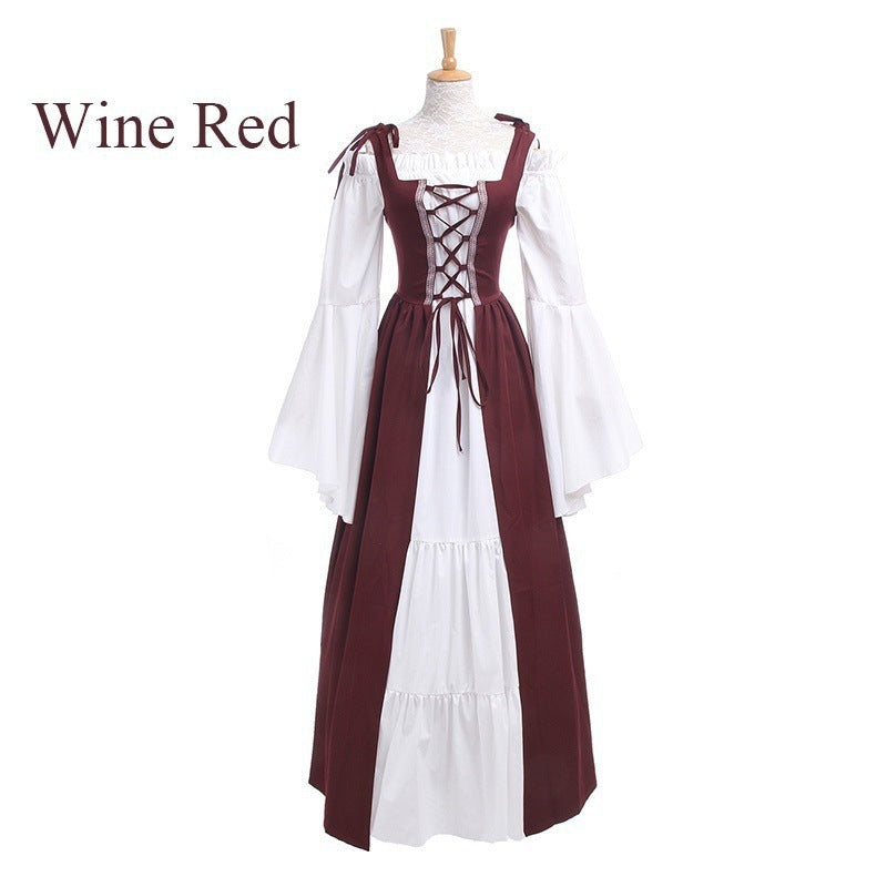 Square Collar Tied Waist Medieval Renaissance Vintage Dress