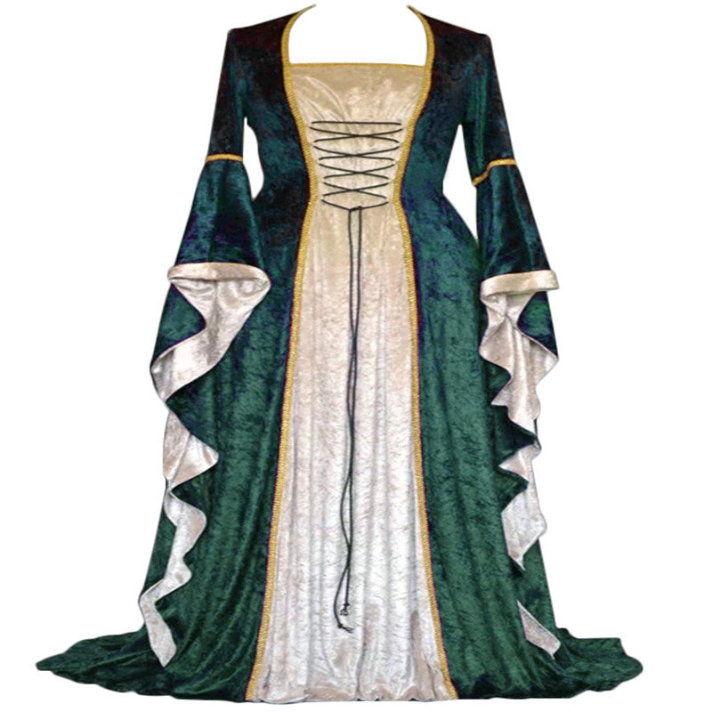 Golden Velvet Flared Sleeves Retro, Medieval European Court Long and Floor Women's Skirts