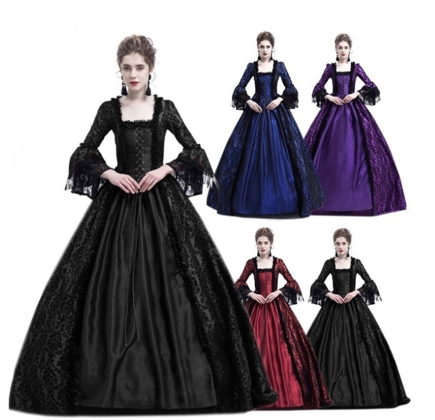Lace Splicing Big Horn Sleeves Medieval Dress Court Vintage