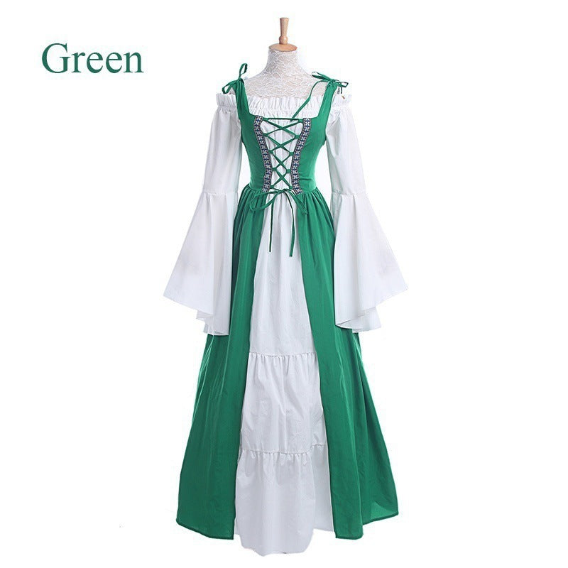 Square Collar Tied Waist Medieval Renaissance Vintage Dress