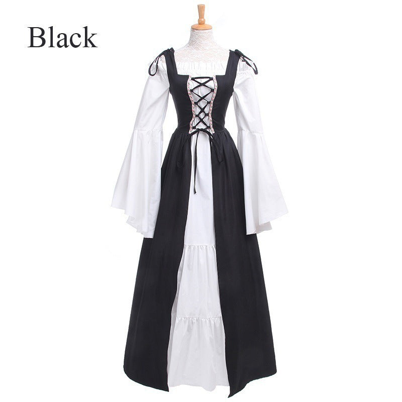 Square Collar Tied Waist Medieval Renaissance Vintage Dress
