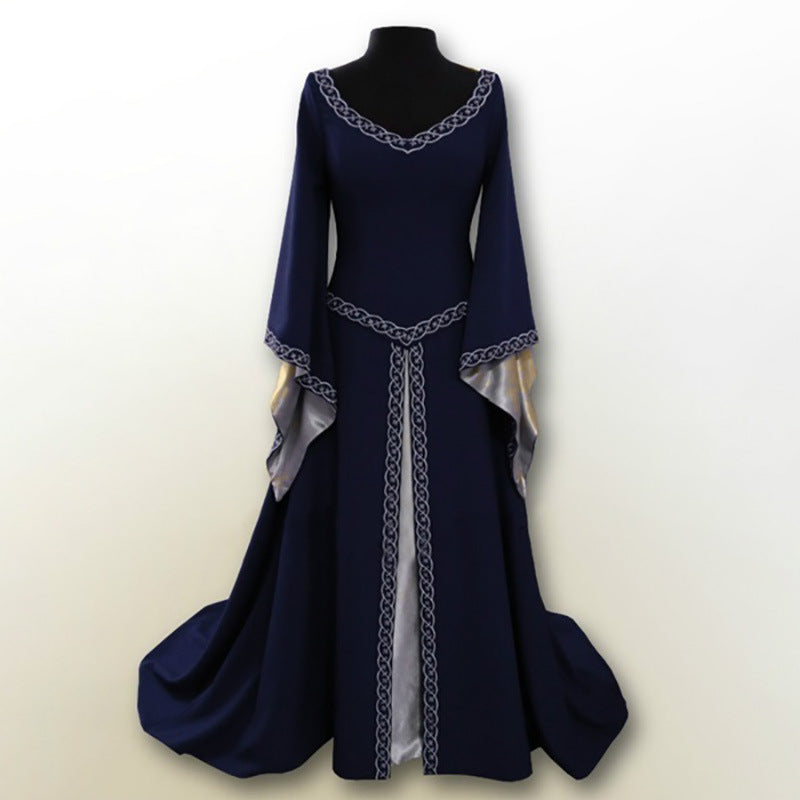 Halloween, Christmas Party Long Sleeve Embroidered Crew Neck Slim Fit Ladies Dress