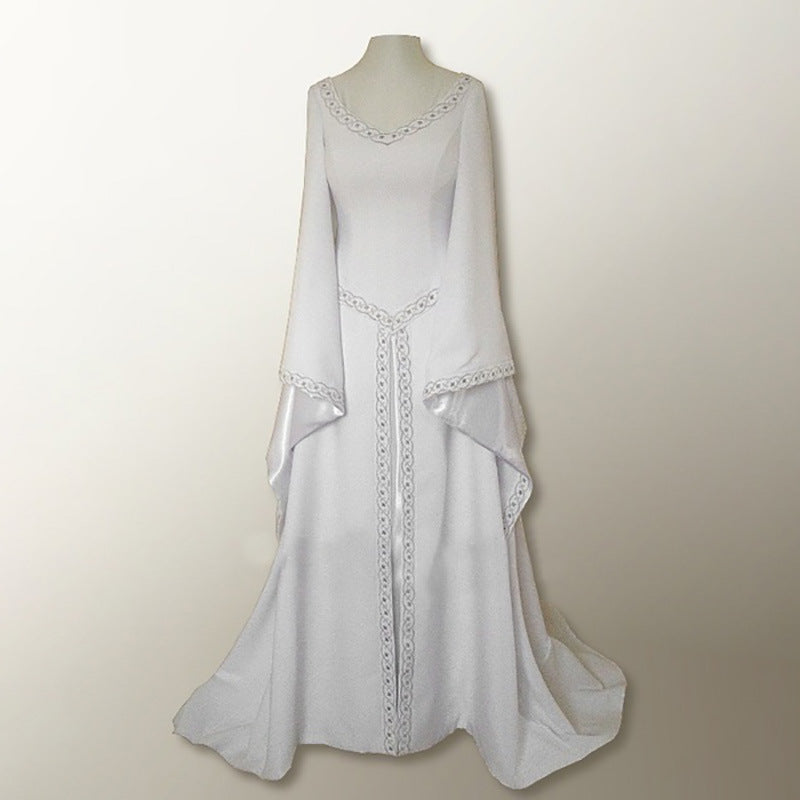 Halloween, Christmas Party Long Sleeve Embroidered Crew Neck Slim Fit Ladies Dress