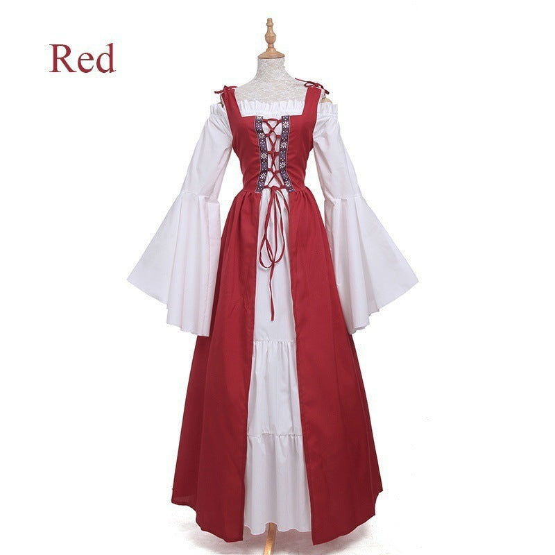 Square Collar Tied Waist Medieval Renaissance Vintage Dress