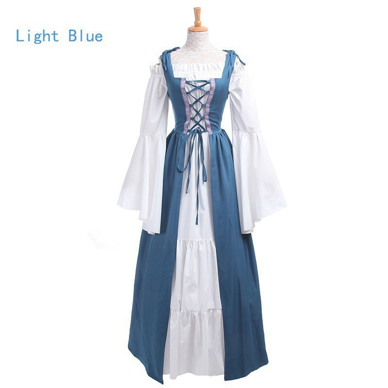 Square Collar Tied Waist Medieval Renaissance Vintage Dress