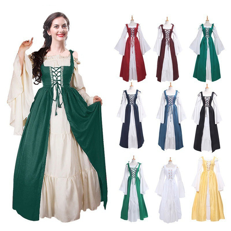 Square Collar Tied Waist Medieval Renaissance Vintage Dress