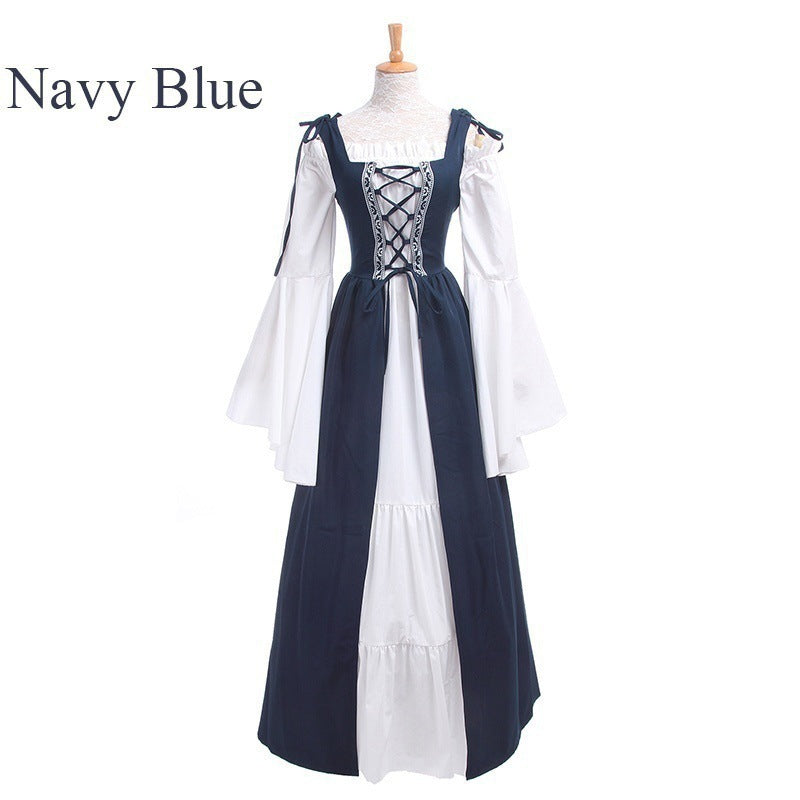 Square Collar Tied Waist Medieval Renaissance Vintage Dress