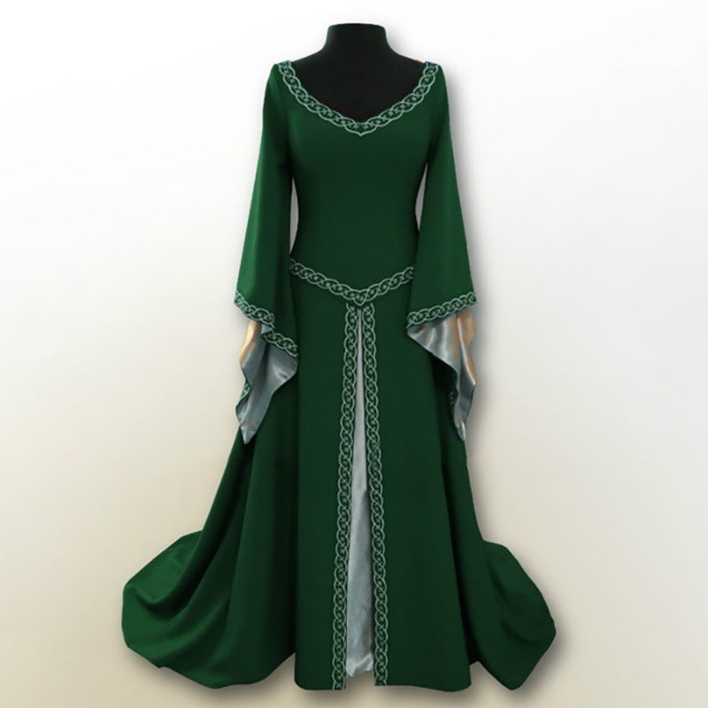 Halloween, Christmas Party Long Sleeve Embroidered Crew Neck Slim Fit Ladies Dress