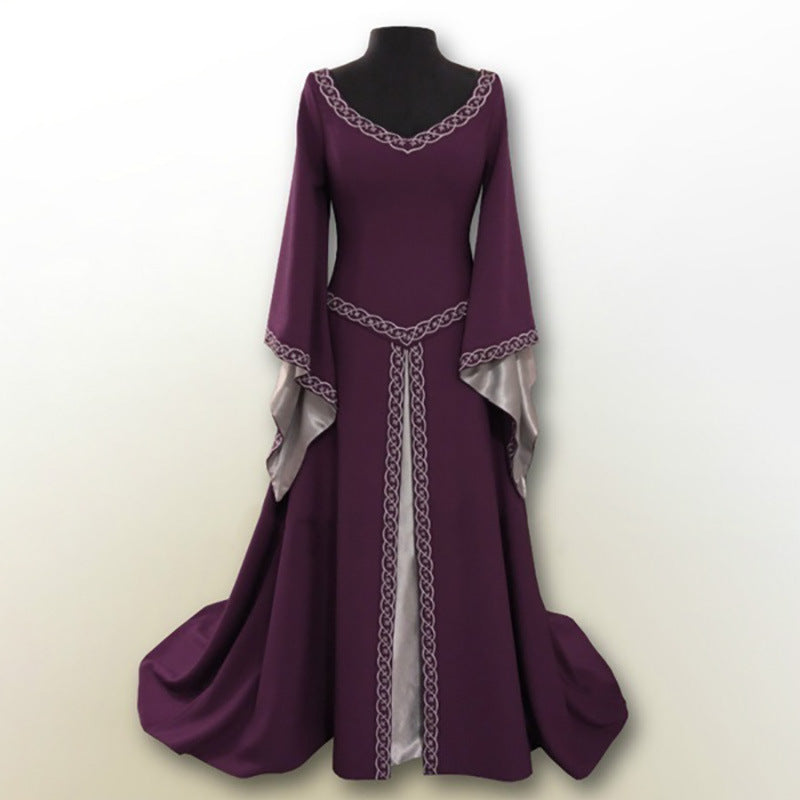 Halloween, Christmas Party Long Sleeve Embroidered Crew Neck Slim Fit Ladies Dress