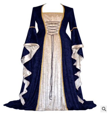 Golden Velvet Flared Sleeves Retro, Medieval European Court Long and Floor Women's Skirts