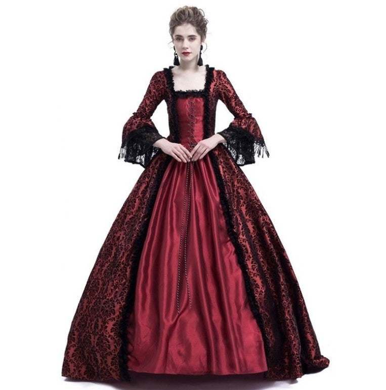 Lace Splicing Big Horn Sleeves Medieval Dress Court Vintage