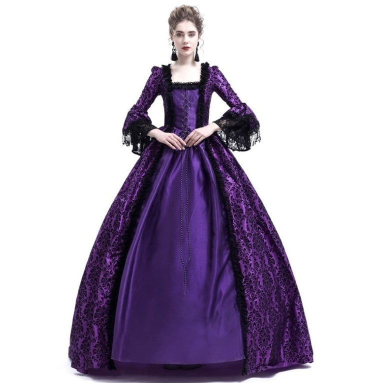 Lace Splicing Big Horn Sleeves Medieval Dress Court Vintage