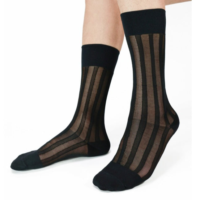 Dress Purple Coarse Striped Business Socks Leather Shoes Men's Medium Stockings