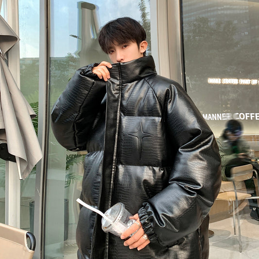 Men’s Croc Print Metal Stamp Jacket - Oversized Casual Streetwear Cotton Coat