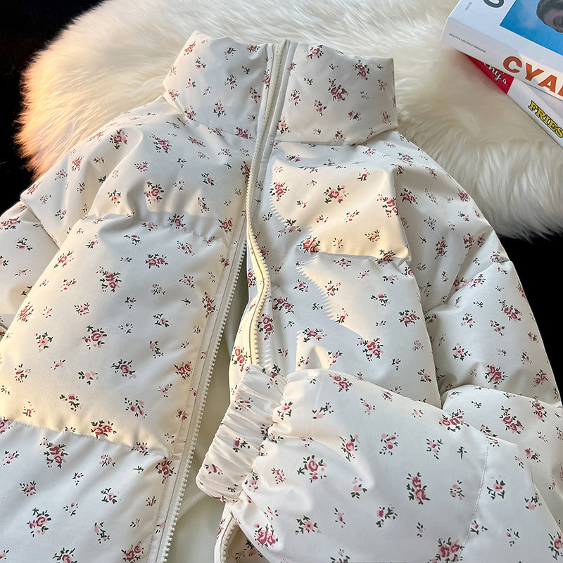 Winter Floral Matching Coats for Couples - Thickened Short Puffer Jackets His & Hers