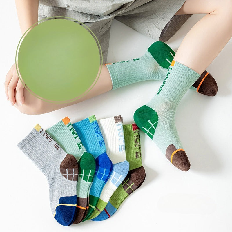 Boys Sports Socks Spring Summer Boys Boneless Breathable Mesh Socks Middle School Older Boys Student Medium Cotton Socks