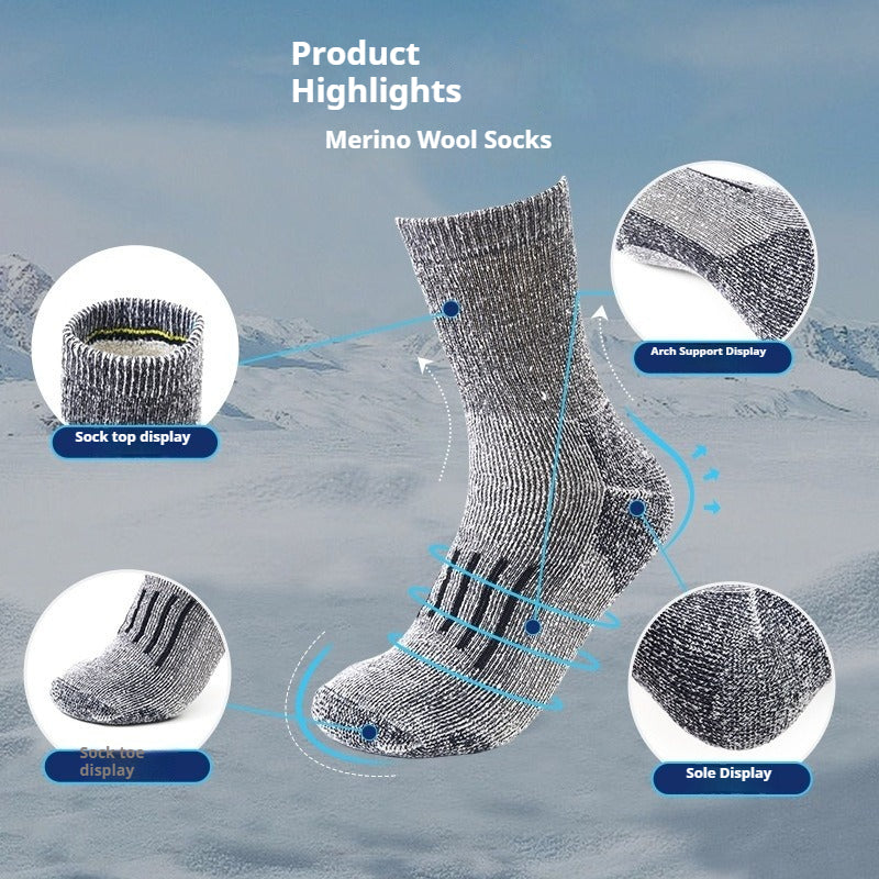 Merino Wool Full Terry Men's Socks Thick Needle 108 Needle Anti-silk Braided Long Elastic Band Mid-leg Men's Socks
