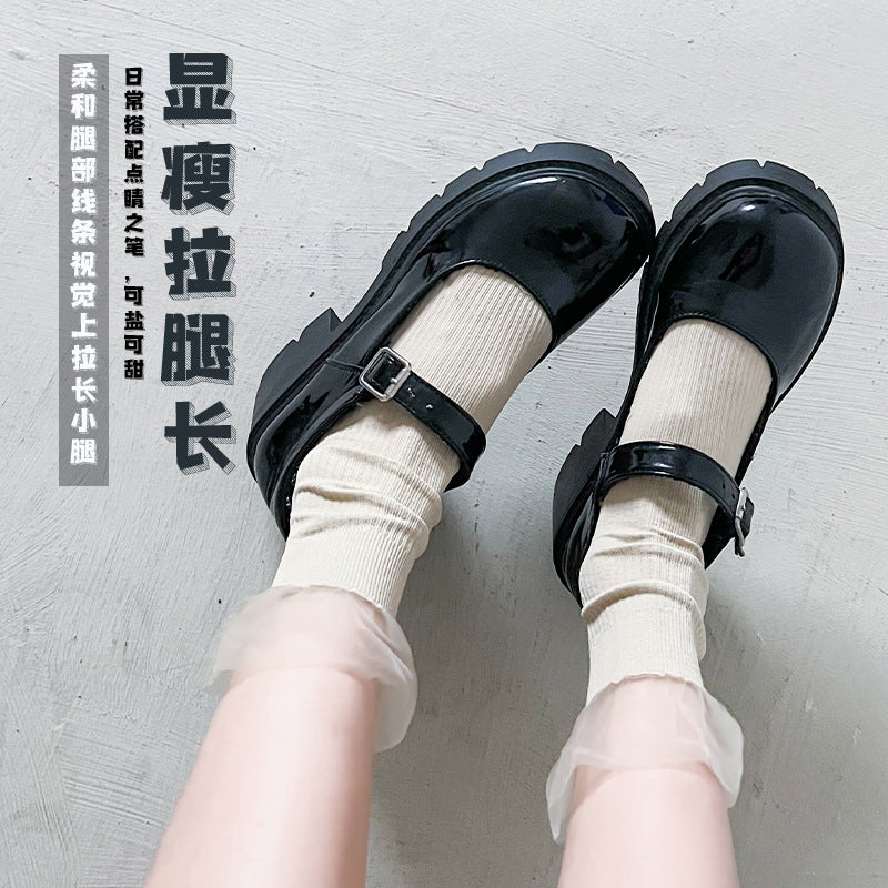 High Quality Solid Color Fashion School Girl Young Lady Wholesale Breathable Beautiful Cotton Tube Socks with Gauze on Cuff
