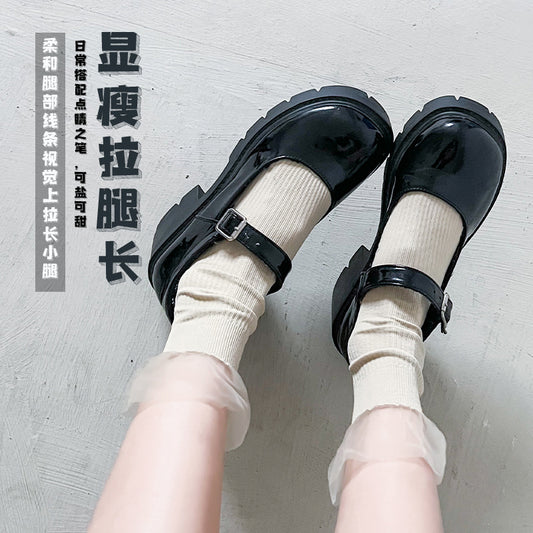 High Quality Solid Color Fashion School Girl Young Lady Wholesale Breathable Beautiful Cotton Tube Socks with Gauze on Cuff