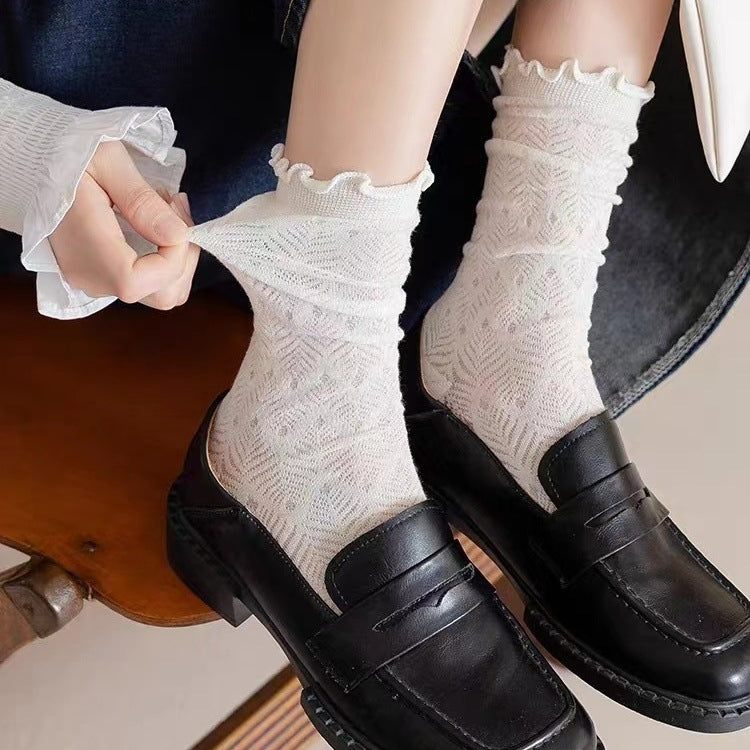 Lolita Style Cute Girl Fashion Breathable Beautiful Flower Cuff Wholesale Cheap Custom Young Lady School Socks
