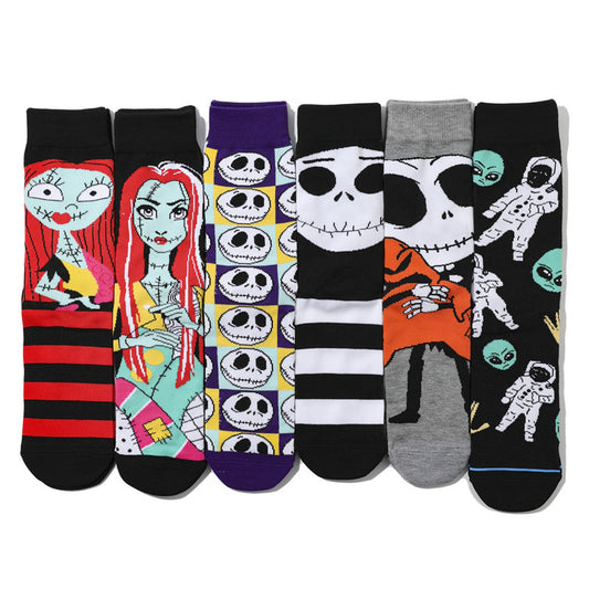 Women's New Trendy Socks Cotton Socks Men's Cartoon Trend Tube Socks Halloween Socks-5PRS