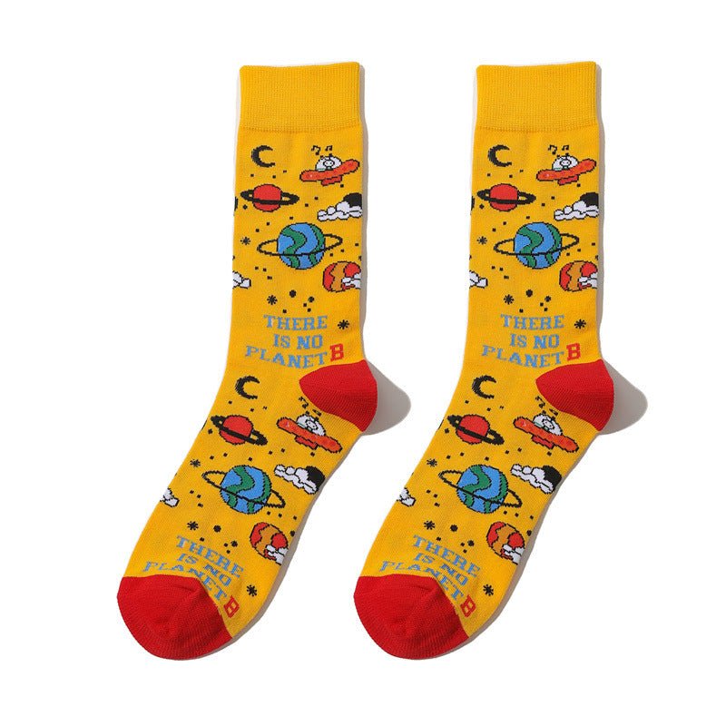 Men's Cartoon Personality Men's Socks Starry Sky Animation Design Cotton Tube Art Actress Sock-5PRS