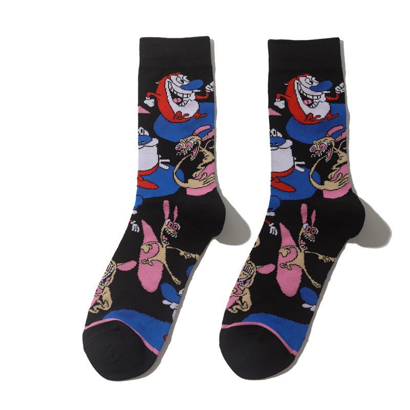 Men's Wholesale Trendy Socks Female Animation Cartoon Cotton Socks Comic Male Medium Tube Pirate Socks-5PRS