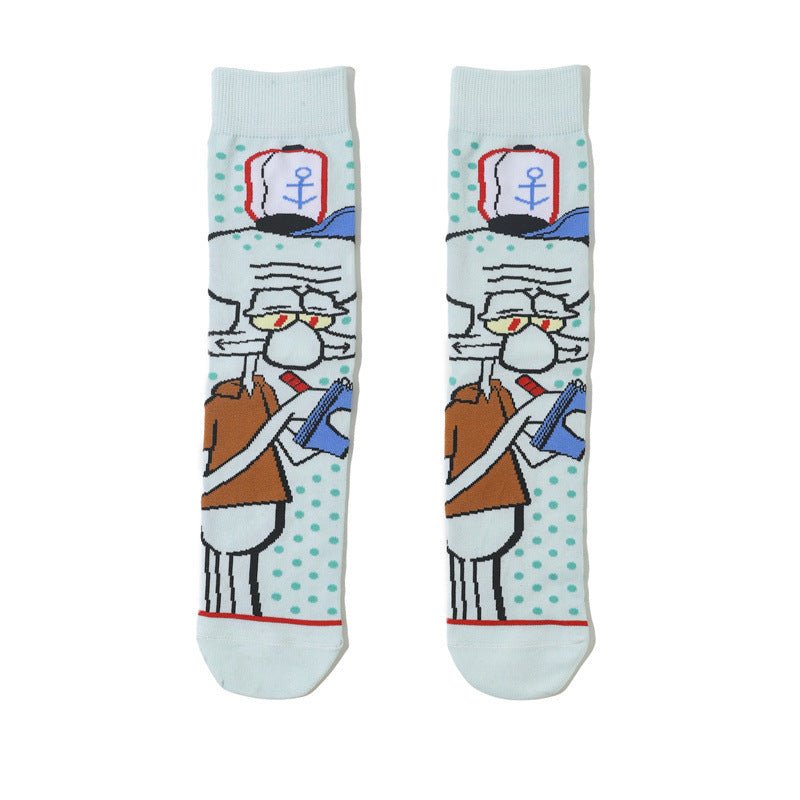 Male Parasite Cartoon Tide Socks Women's Medium Tube Men's Sponge Socks Long Tube Cotton Animation Socks-5PRS