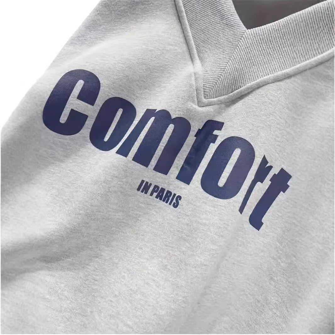Trendy Brand Autumn New Gray Sweater Women's Fashion Casual Loose Versatile V-neck Top