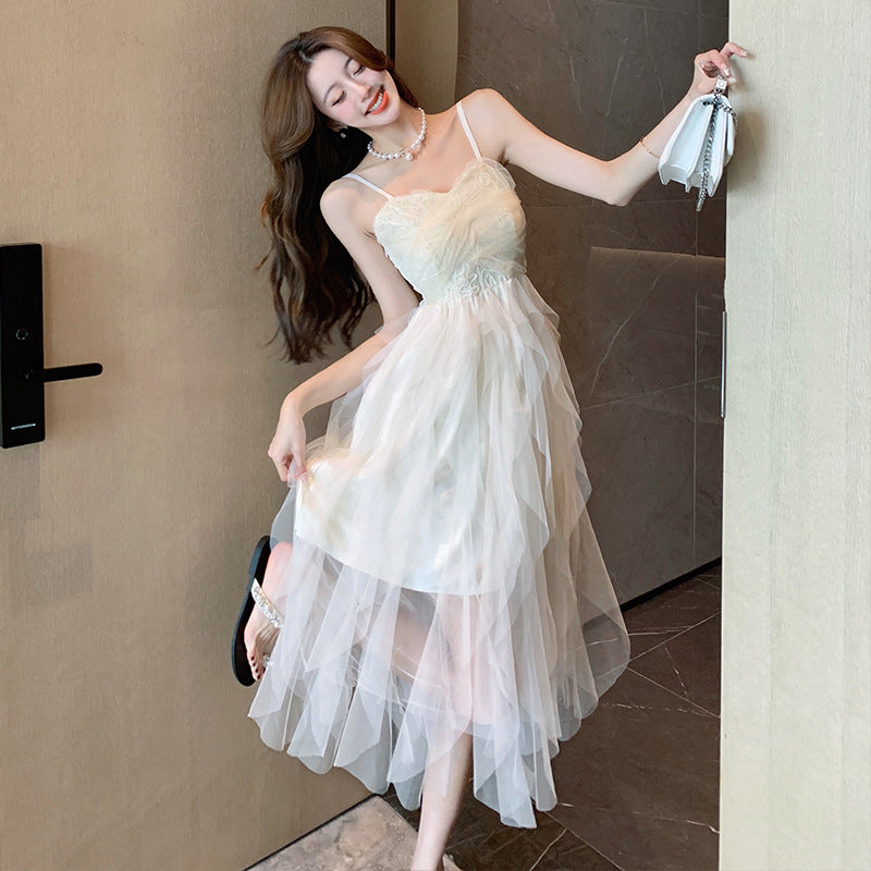 Small White Dress Light Wedding Dress Fairy Mesh Daily Dress Sexy Tube Top Suspender Dress