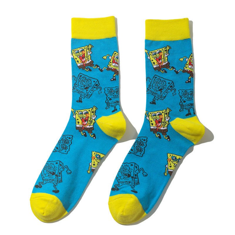 Men's SpongeBob SquarePants Women's Medium Tube Cartoon Men's Socks Anime Men's Movie Women's Personality Socks-5PRS