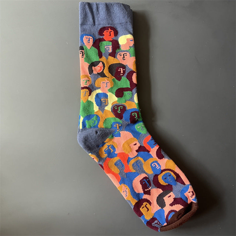 New Product Mid Calf Socks Women Oil Painting Socks Niche Fun Literary and Artistic Color Socks