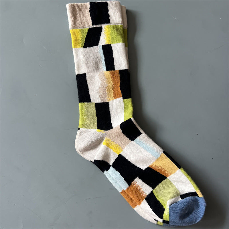 New Product Mid Calf Socks Women Oil Painting Socks Niche Fun Literary and Artistic Color Socks