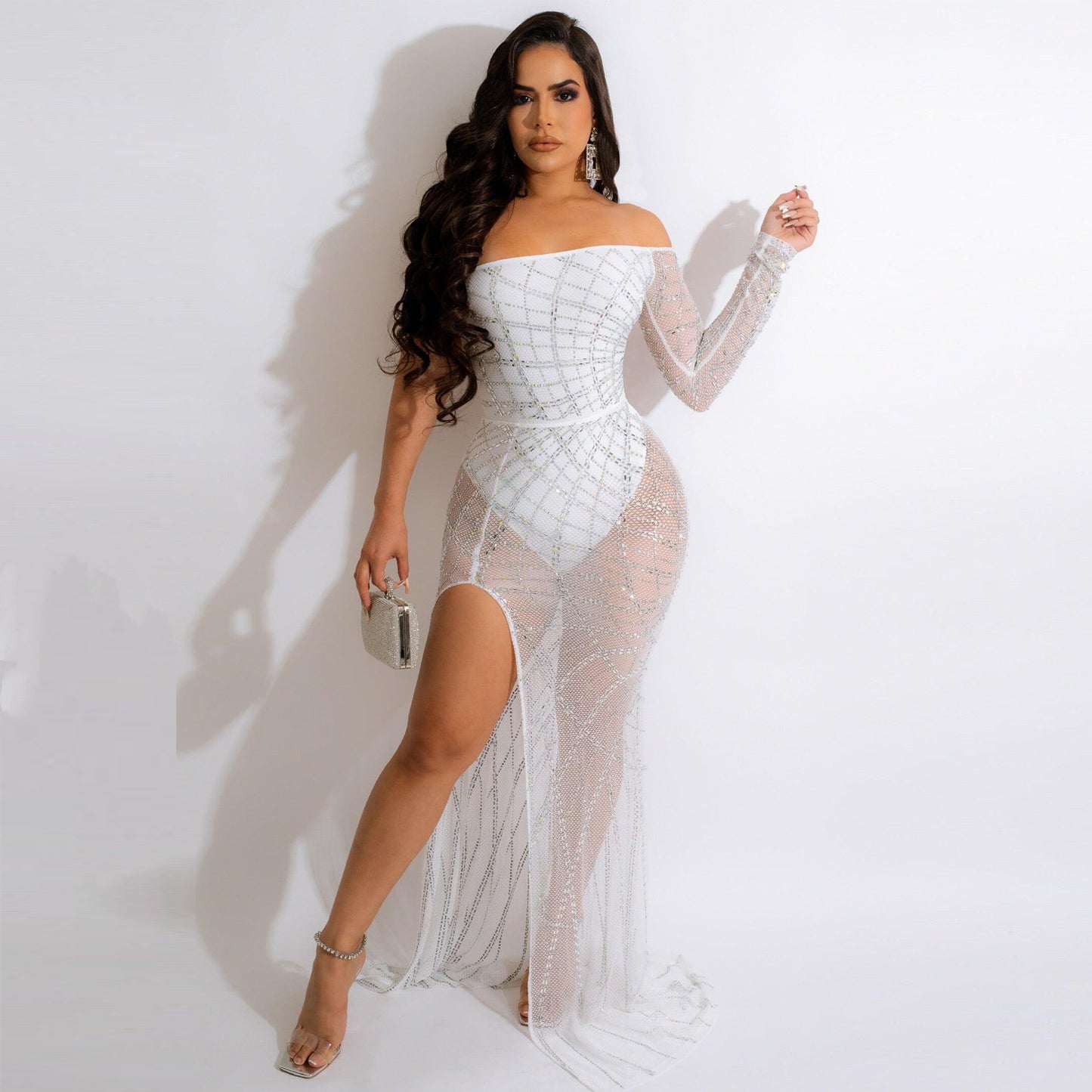 Sexy, Hot Diamond, Chest Wrap, Perspective, Side Open, Slim Fit, Mopping Dress Skirt