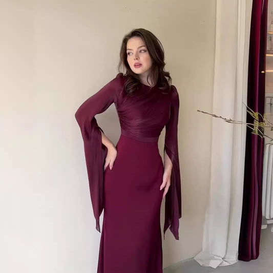 Boho Flowy Chiffon Maxi Dress - Tiered Sleeve Satin Slip