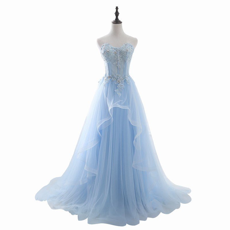 Evening Dress Blue New Tube Top Strap Slim Bridesmaid Dress Banquet Party Annual Meeting Host Performance Dress