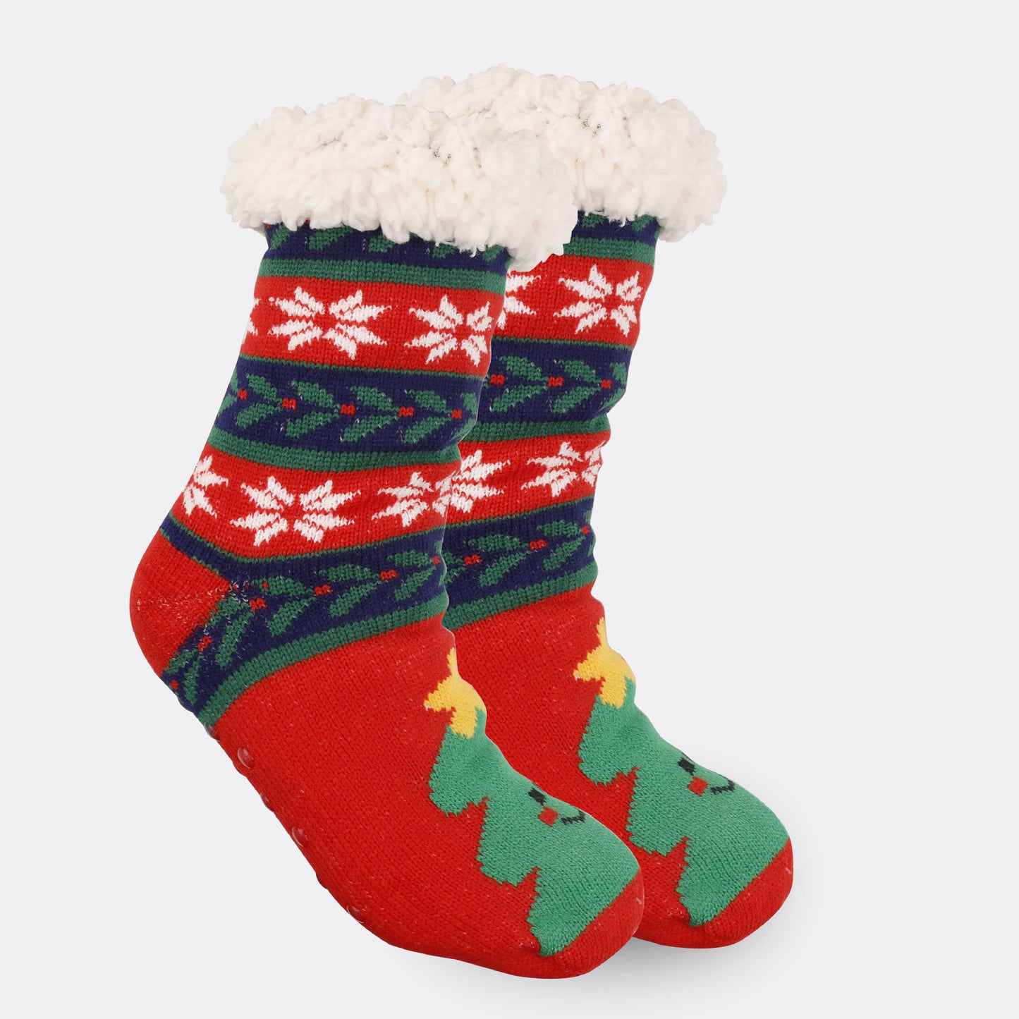 2PRS-Festive Thermal Knit Xmas Socks -Fleece-Lined Winter Sleepwear for Women, Cozy Cabin & Postpartum Recovery