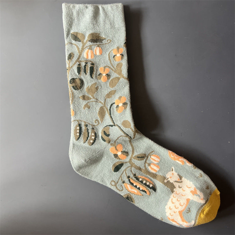 New Product Mid Calf Socks Women Oil Painting Socks Niche Fun Literary and Artistic Color Socks