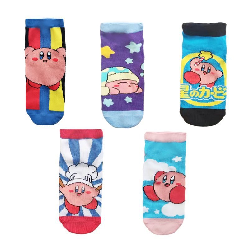 Female Wholesale Male Star Kirby Tide Socks Manufacturer Socks Cartoon Four Seasons Boat Socks Cute Cotton Short Socks-5PRS