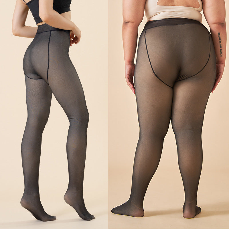 Out Wear Transparent Autumn and Winter Skin Through Large Size Leggings Velvet Female Flight Attendant Gray Bare Legs Thickened Pantyhose