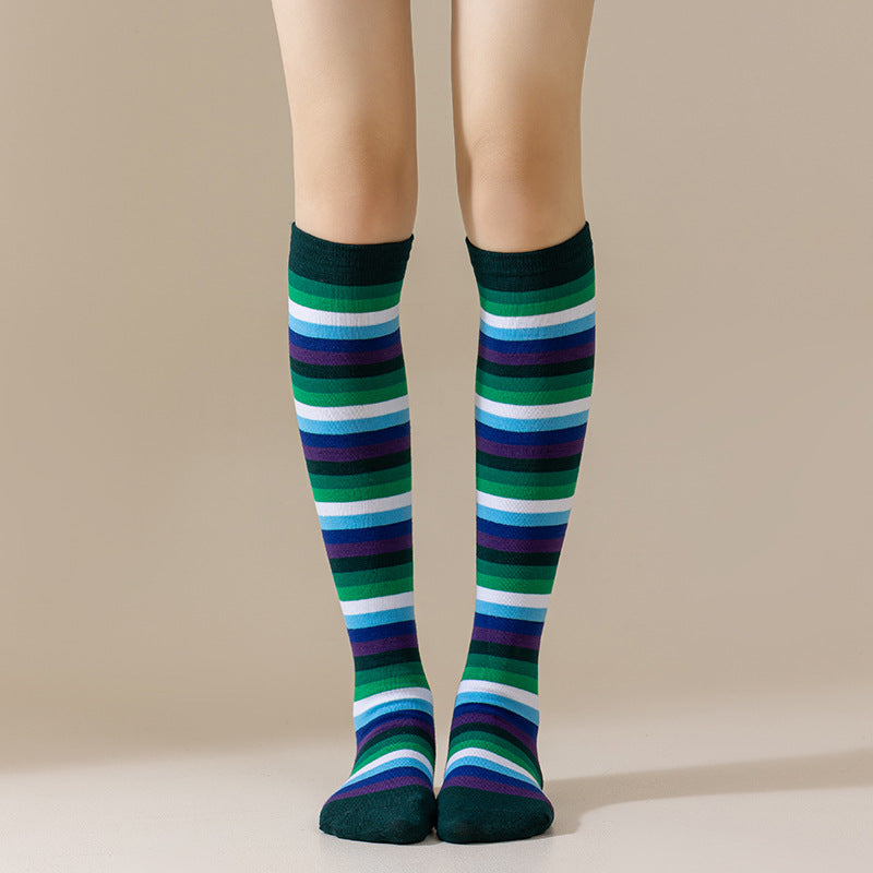 Rainbow Striped European and American Socks Women's Long Tube Party Show Halloween Cosplay Calf Socks