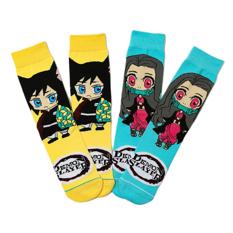 Men's Cartoon Medium Tube Women's Cotton Comic Socks, Stockings, Anime Trend Men's Ghost's Blade Socks-5PRS