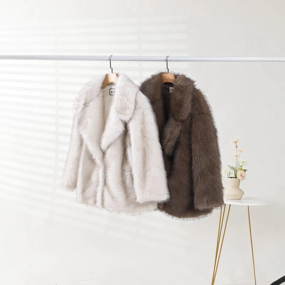 Stylish Faux Fur Jacket Women Warm Teddy Bear Coat Lapel Collar Cozy Fall Winter Outerwear