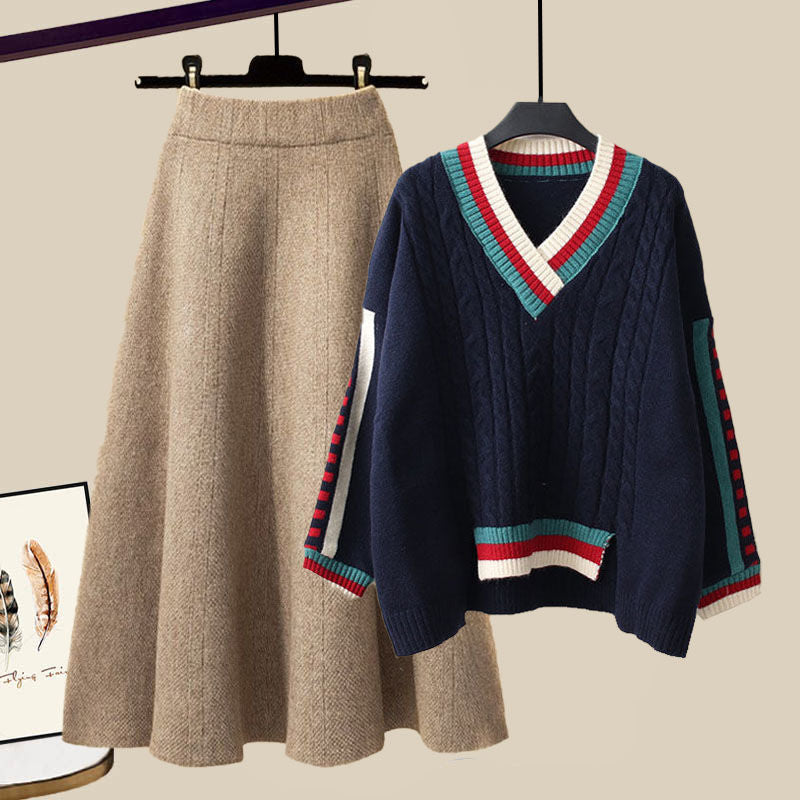 Cozy Plus Size Two-Piece: Viral Loungewear Set with Chunky Knit & Skirt