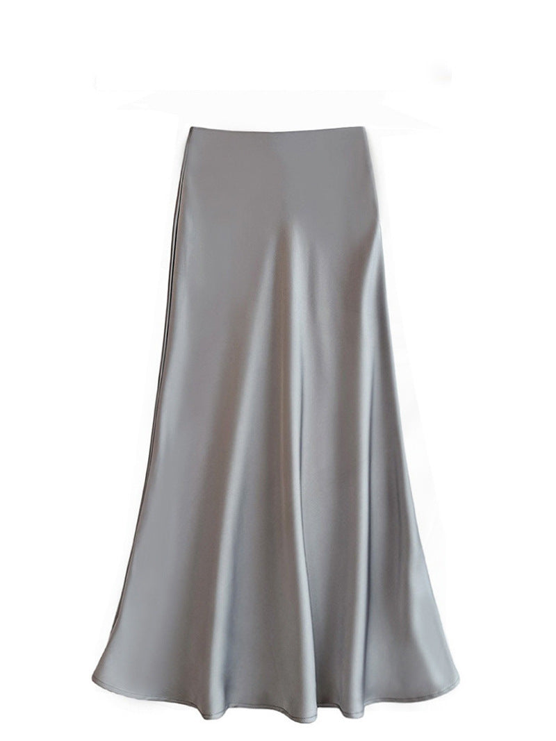 French Temperament Acetic Acid Satin Drape Skirt Women's Spring and Summer Solid Color High Waist Hip-wrapped Fishtail Skirt A-word Long Skirt