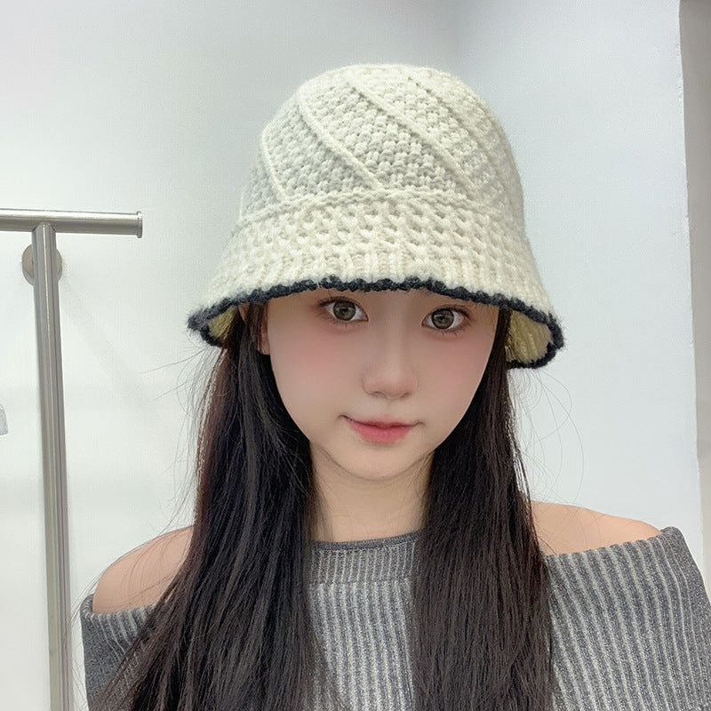 Retro Wool Hat Autumn and Winter Women's Warm Ear Protection Versatile Face Small Color Matching Warm Knitted Bucket Hat